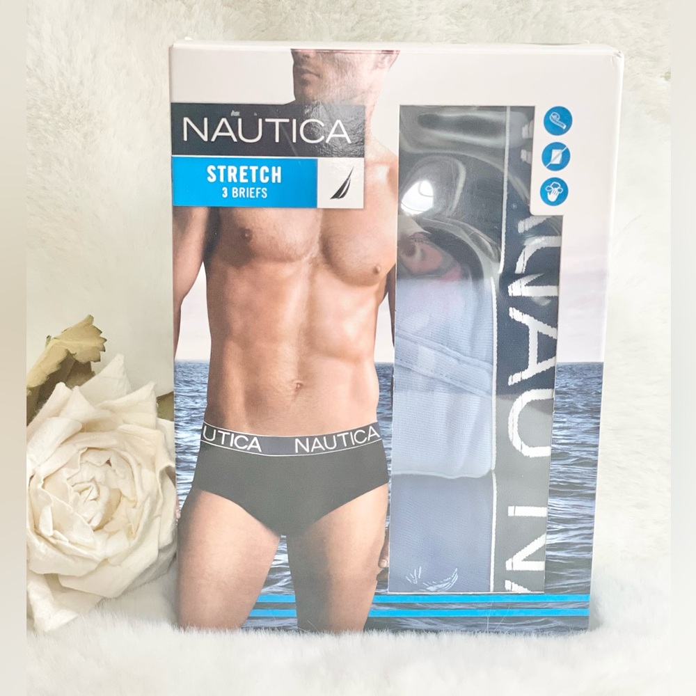 New w/ tags NAUTICA STRETCH BRIEFS 3PK 2 Solid and 1 print Classic Fit taglesss